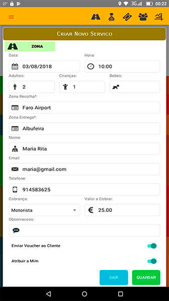 Aplicação criação de transfers